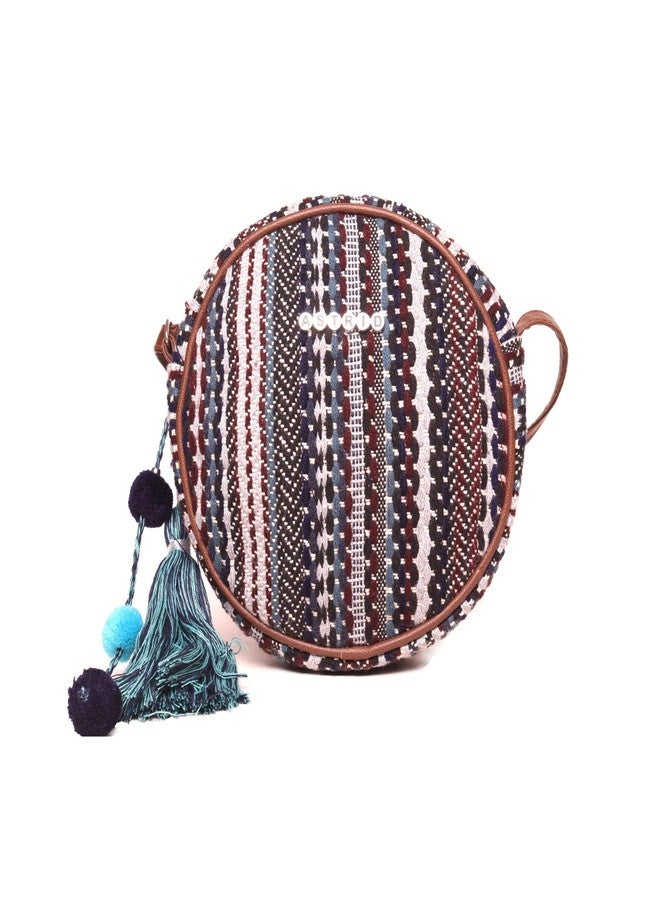 ASTRID Women's Round Sling Bag with Pompoms (Brown) - Image 1